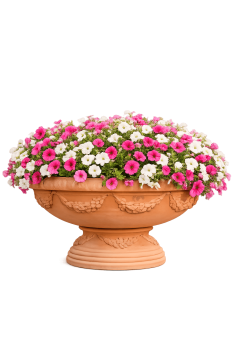 Preview: Riesige Impruneta Terracotta Pflanzschale mit Rankenverzierung und Akanthusblättern – handgefertigt und frostfest